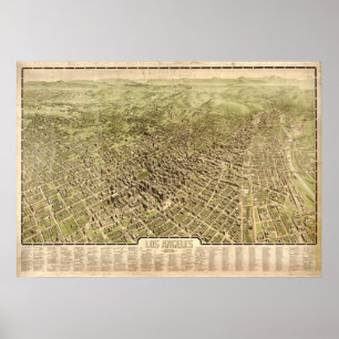 Los Angeles California 1909 Antik Panoramabalkarte Poster