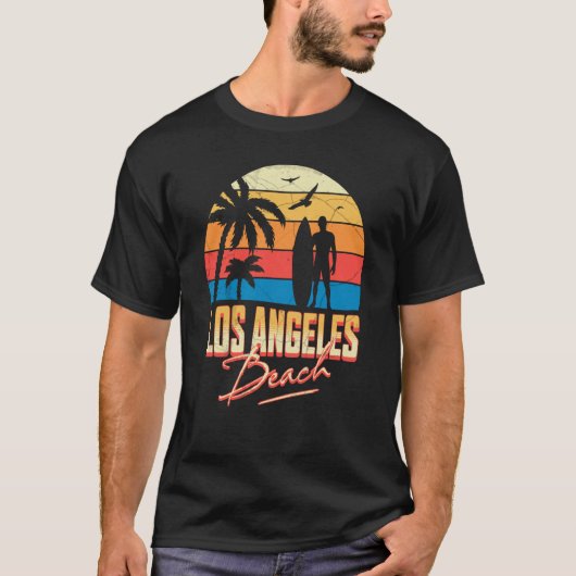 Los Angeles California Beach Surfing Surf Summer V T-Shirt (Vorderseite)
