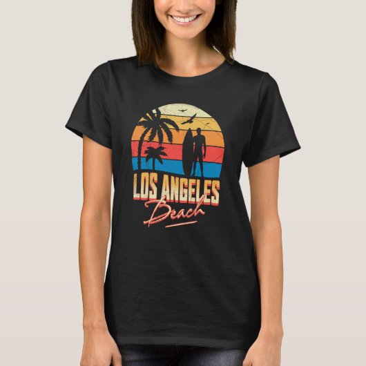 Los Angeles California Beach Surfing Surf Summer V T-Shirt (Vorderseite)
