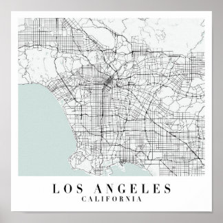 Los Angeles California Blue Water Street Map Poster