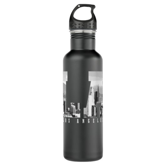 Los Angeles California LA Skyline Pride Black Whit Edelstahlflasche (Vorderseite)