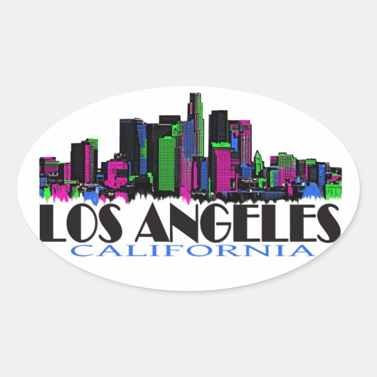 Los Angeles California Neon Skyline Ovaler Aufkleber (Vorderseite)