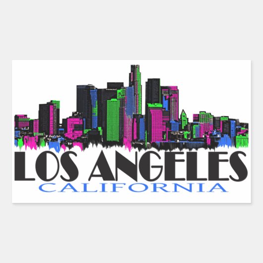 Los Angeles California Neon Skyline Rechteckiger Aufkleber (Vorderseite)