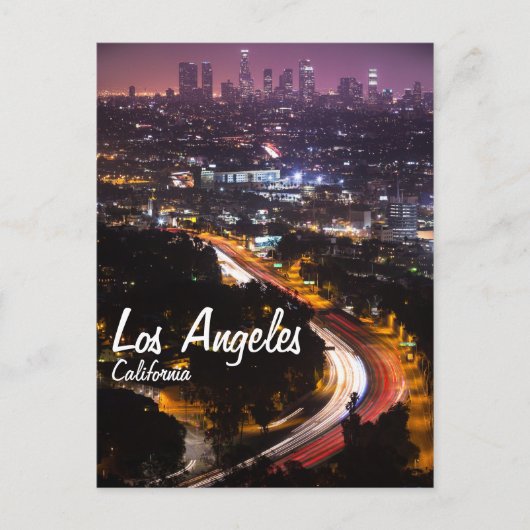 Los Angeles, California Skyline in der Nacht Postkarte (Vorderseite)