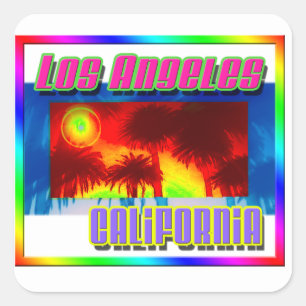 "Los Angeles California Sunset Palm Tree" Aufklebe Quadratischer Aufkleber