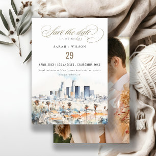 Los Angeles, California Watercolor Foto Wedding Save The Date