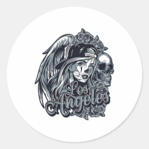 Los Angeles Chicana Design mit Skulls Rose und ein Runder Aufkleber