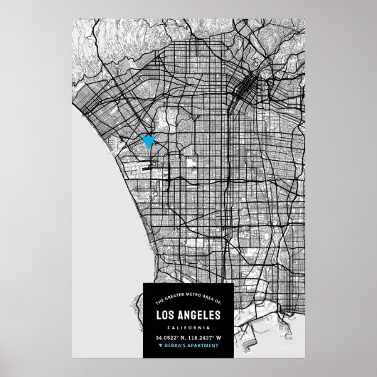 Los Angeles City Map + Ort markieren Poster (Vorne)