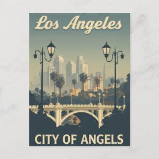 Los Angeles City of Angels Vintage Kunst Postkarte
