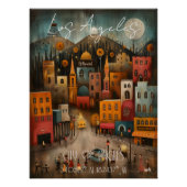 Los Ángeles: City of Angels - Whimsical Art Poster (Vorderseite)