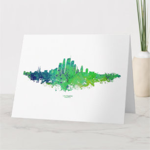 Los Angeles City Skyline - Lime Green Blue Dankeskarte