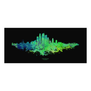 Los Angeles City Skyline - Lime Green Blue Fotodruck