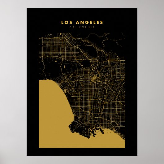 Los Angeles Dark Gold City Map Poster (Vorne)