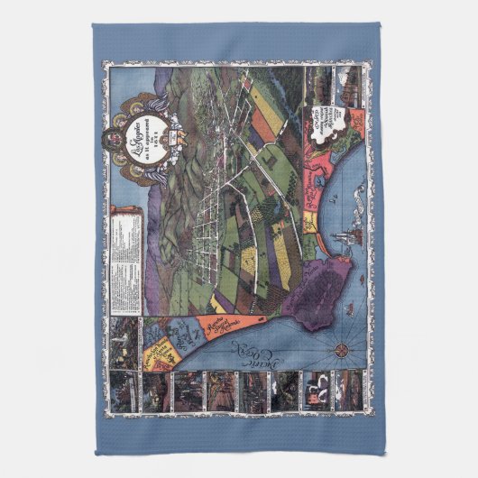 Los Angeles, Kalifornien, antike Luftkarte Geschirrtuch (Vertikal)