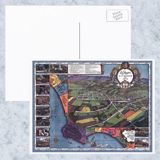 Los Angeles, Kalifornien, antike Luftkarte Postkarte