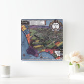 Los Angeles, Kalifornien, antike Luftkarte Quadratische Wanduhr (Zuhause)