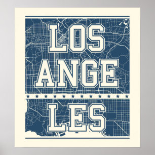 Los Angeles, Kalifornien   Blue City Map Poster