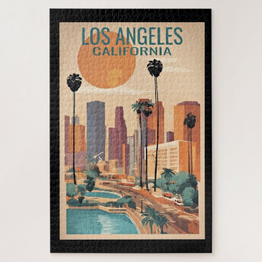 Los Angeles, Kalifornien, Vintage Illustration Puzzle (Vertikal)