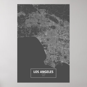 Los Angeles, Kalifornien (weiß auf schwarz) Poster