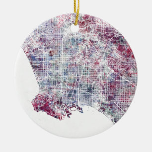 Los Angeles map California watercolor painting Keramikornament