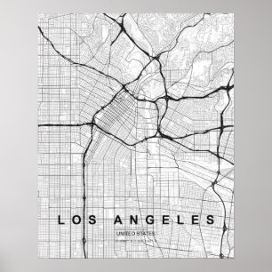 Los Angeles Minimalistische Karte (Schwarz & Weiß) Poster