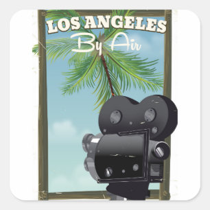 Los Angeles Movie Camera Reiseplakat Quadratischer Aufkleber
