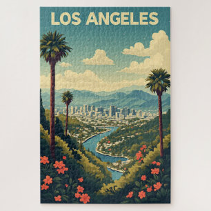 Los Angeles Palmen Skyline Bergblick Puzzle