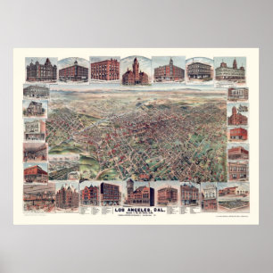 Los Angeles, panoramische Karte CAs - 1891 Poster