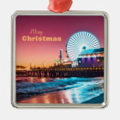 Los Angeles Pink Blue Sunset Santa Monica Pier Ornament Aus Metall (Vorne)