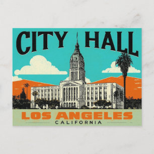 Los Angeles Rathaus Retro Art Postkarte