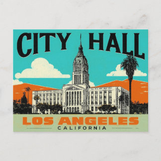 Los Angeles Rathaus Retro Art Postkarte