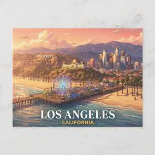 Los Angeles Reise   Hollywood-Schriftzug Santa Mon Postkarte