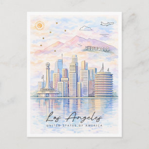 Los Angeles Skyline Aquarell LA Reise Feiertagspostkarte