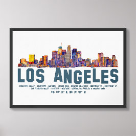 Los Angeles Skyline. Bereichsnamen und Koordinaten Fotodruck