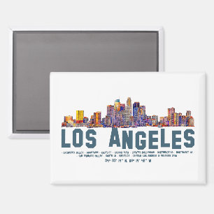 Los Angeles Skyline. Bereichsnamen und Koordinaten Magnet