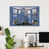 Los Angeles Skyline Blue 6 Pane Open Window Poster (Heimbüro)