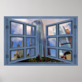 Los Angeles Skyline Blue 6 Pane Open Window Poster (Vorne)