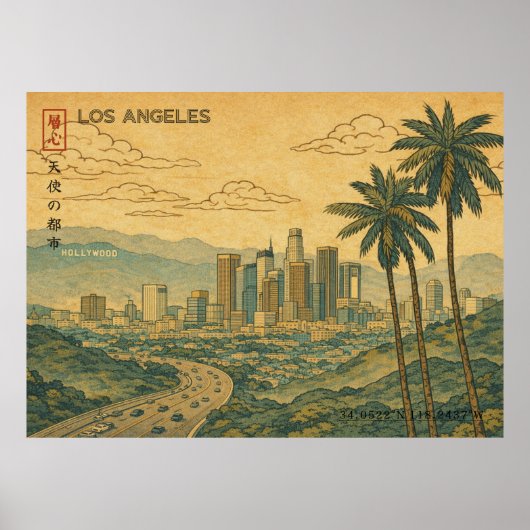 Los Angeles Skyline in Japanese Ukiyo-e Poster (Vorne)