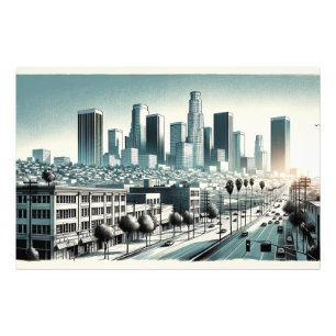 Los Angeles Skyline Künstlerische Rendering Wall Fotodruck