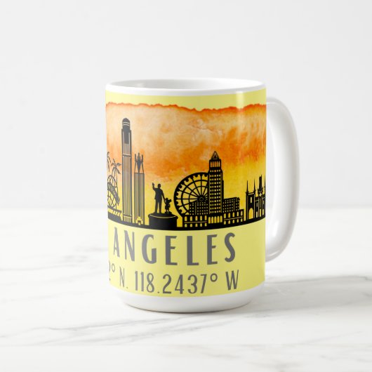 Los Angeles Skyline Latitude und Länge Kaffeetasse (VorderseiteRechts)
