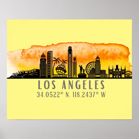 Los Angeles Skyline Latitude und Länge Poster (Vorne)