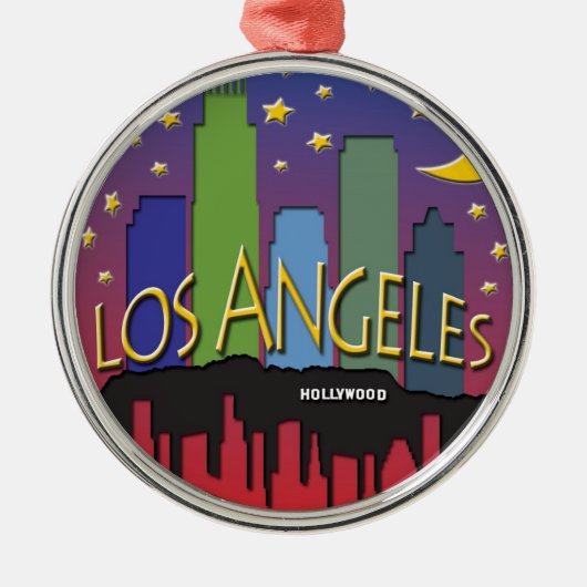 Los Angeles-Skyline nighlife Ornament Aus Metall (Vorne)