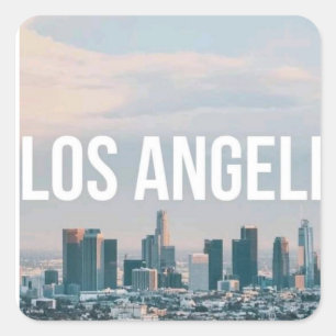 Los Angeles Skyline Retro Stadt Ästhetik Reise Quadratischer Aufkleber
