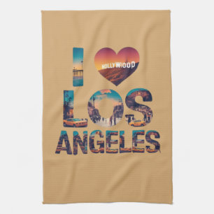 Los Angeles Skyline Sonnenuntergang & Hollywood Ty Geschirrtuch