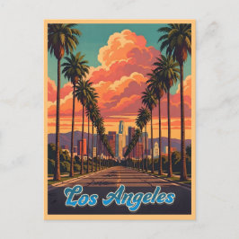 Los Angeles Skyline Sonnenuntergang Palmen Postkarte