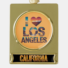 Los Angeles Skyline Sunset & Hollywood Typografie Banner-Ornament Gold
