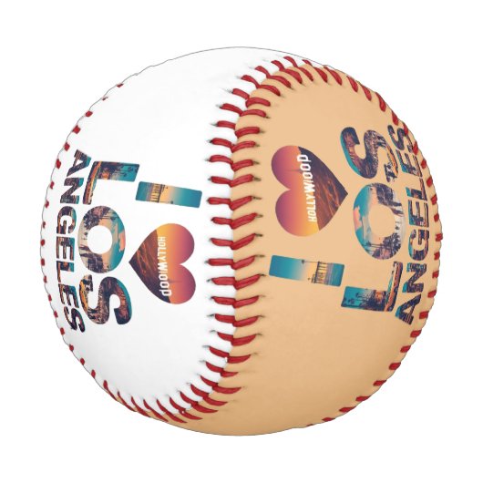 Los Angeles Skyline Sunset & Hollywood Typografie Baseball (Schrägansicht)
