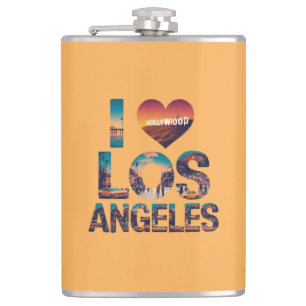 Los Angeles Skyline Sunset & Hollywood Typografie Flachmann