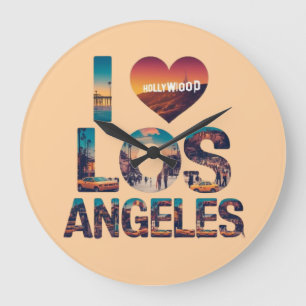 Los Angeles Skyline Sunset & Hollywood Typografie Große Wanduhr