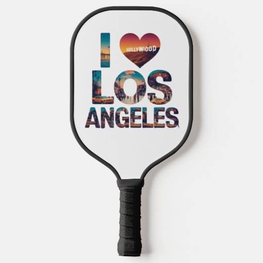 Los Angeles Skyline Sunset & Hollywood Typografie Pickleball Schläger (Rückseite)
